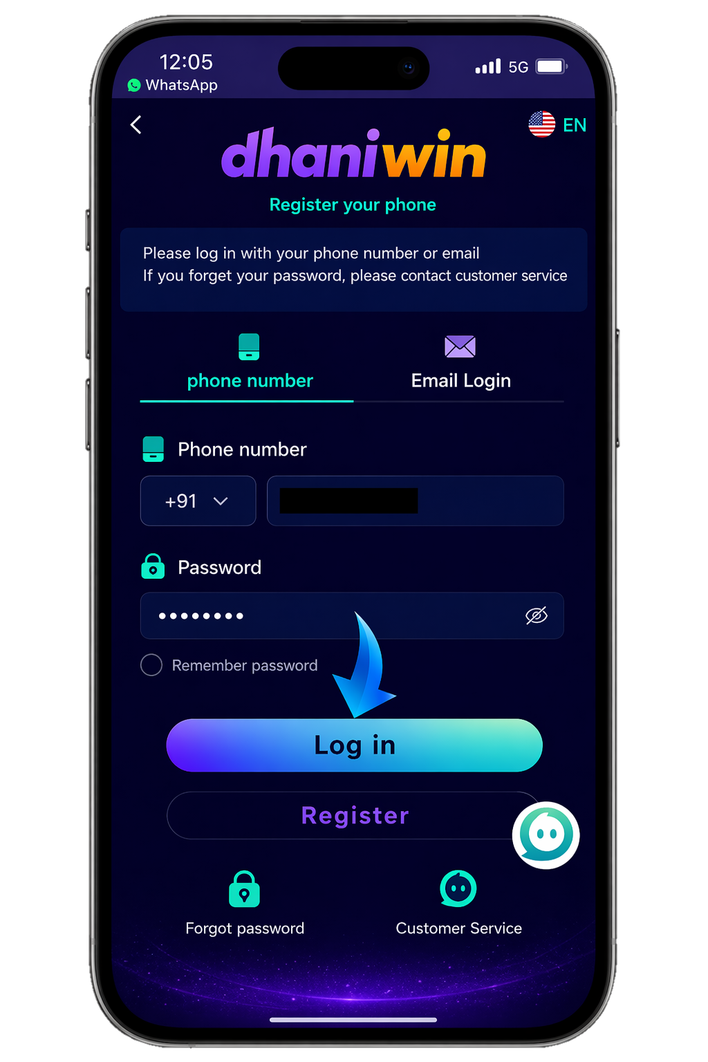Dhaniwin Login Screenshot